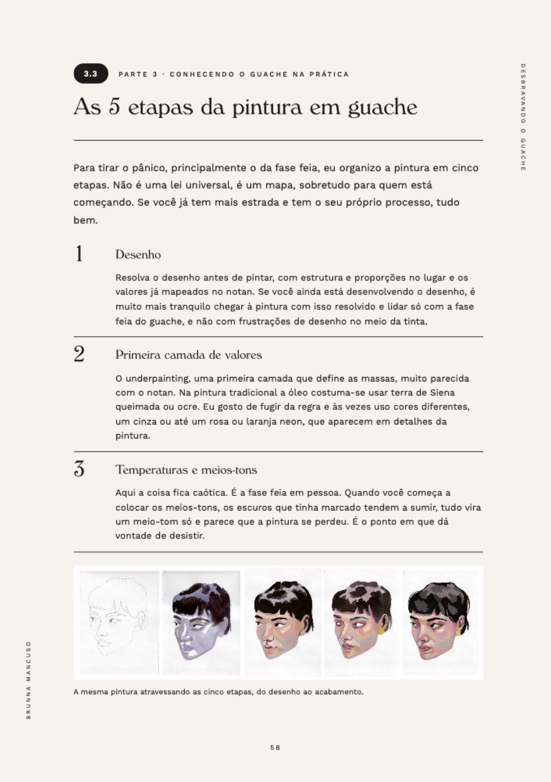 Página do ebook Desbravando o Guache sobre as cinco etapas da pintura