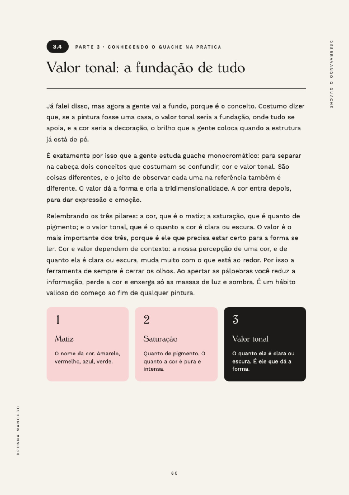 Página do ebook Desbravando o Guache sobre valor tonal