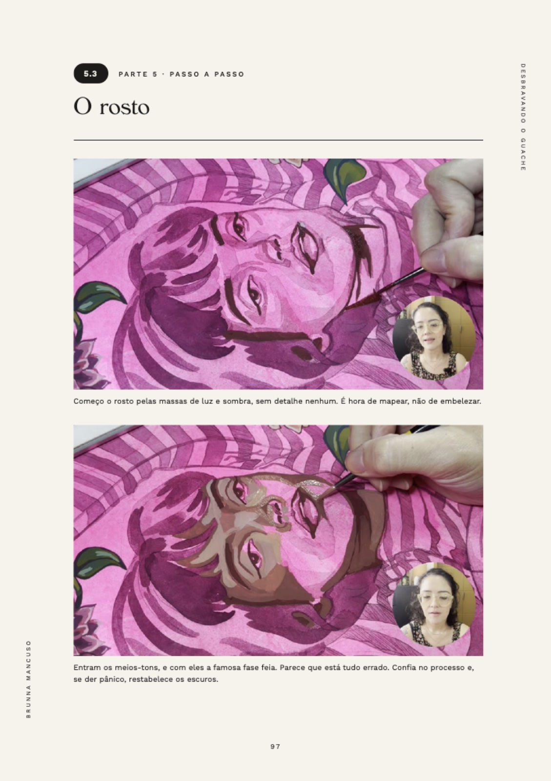 Página do ebook Desbravando o Guache sobre pintar o rosto